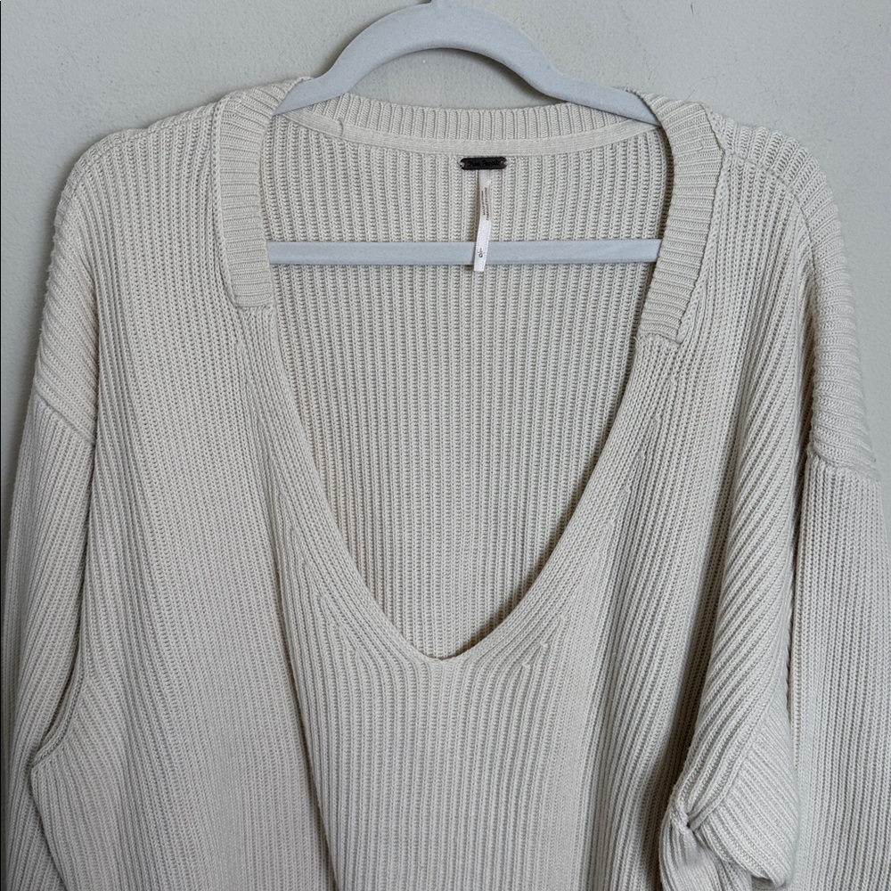 Free People Allure Pullover Ribbed Knit Oversized Sweater Cream Size Large - Picture 6 of 8